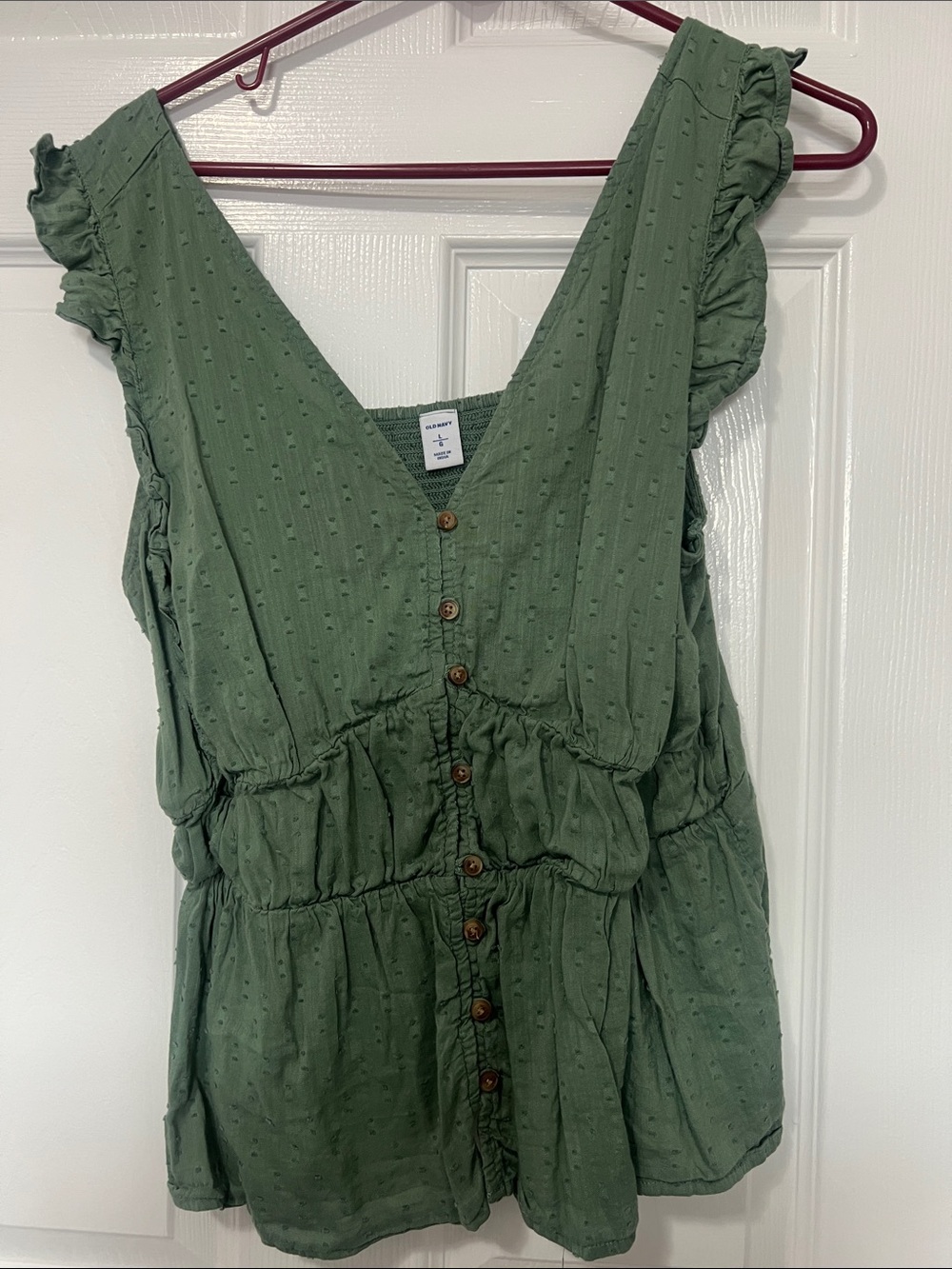 Old Navy Olive Green Button-Front Ruffle Sleeve